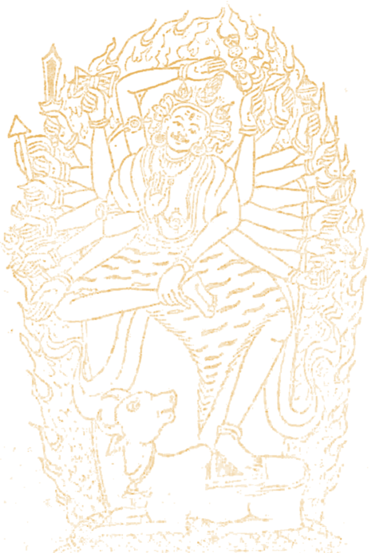 Line drawing of a many-armed deity